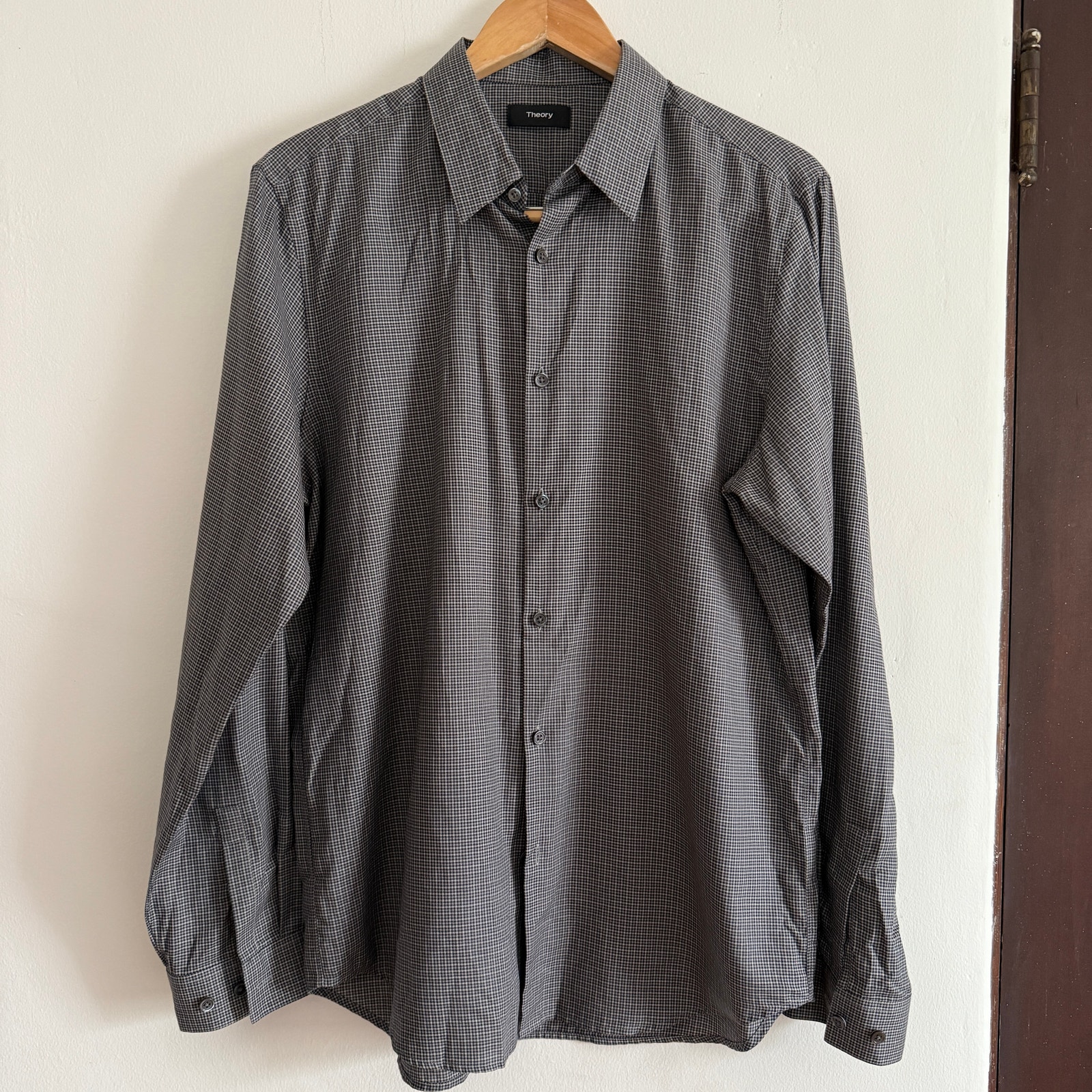 THEORY | Lightweight Cotton Micro Check Plaid Button Down Shirt | Men's Large