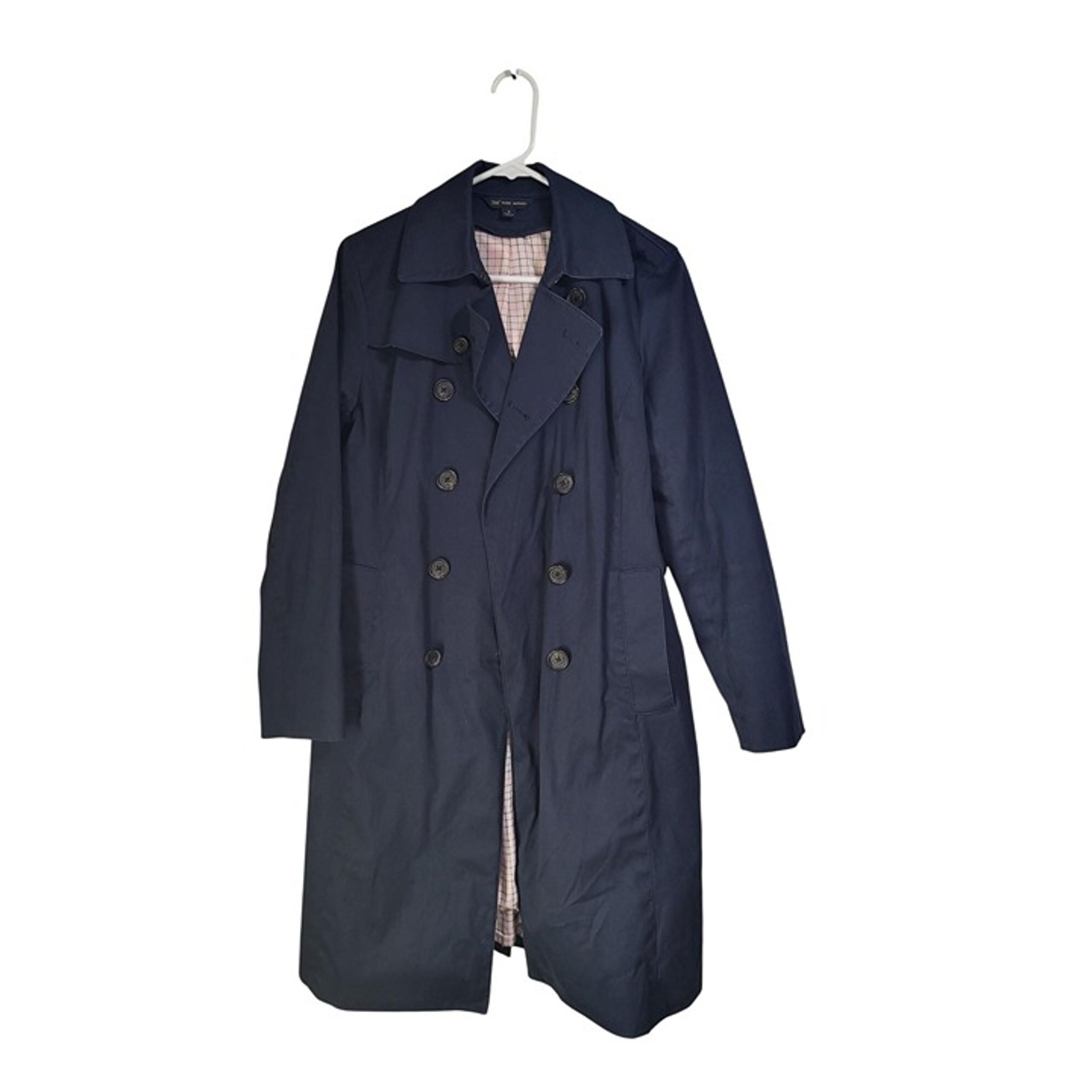 Brooks Brothers "346" Womens SZ 6 Trench Coat Navy Blue Lined Pink Plaid No Belt