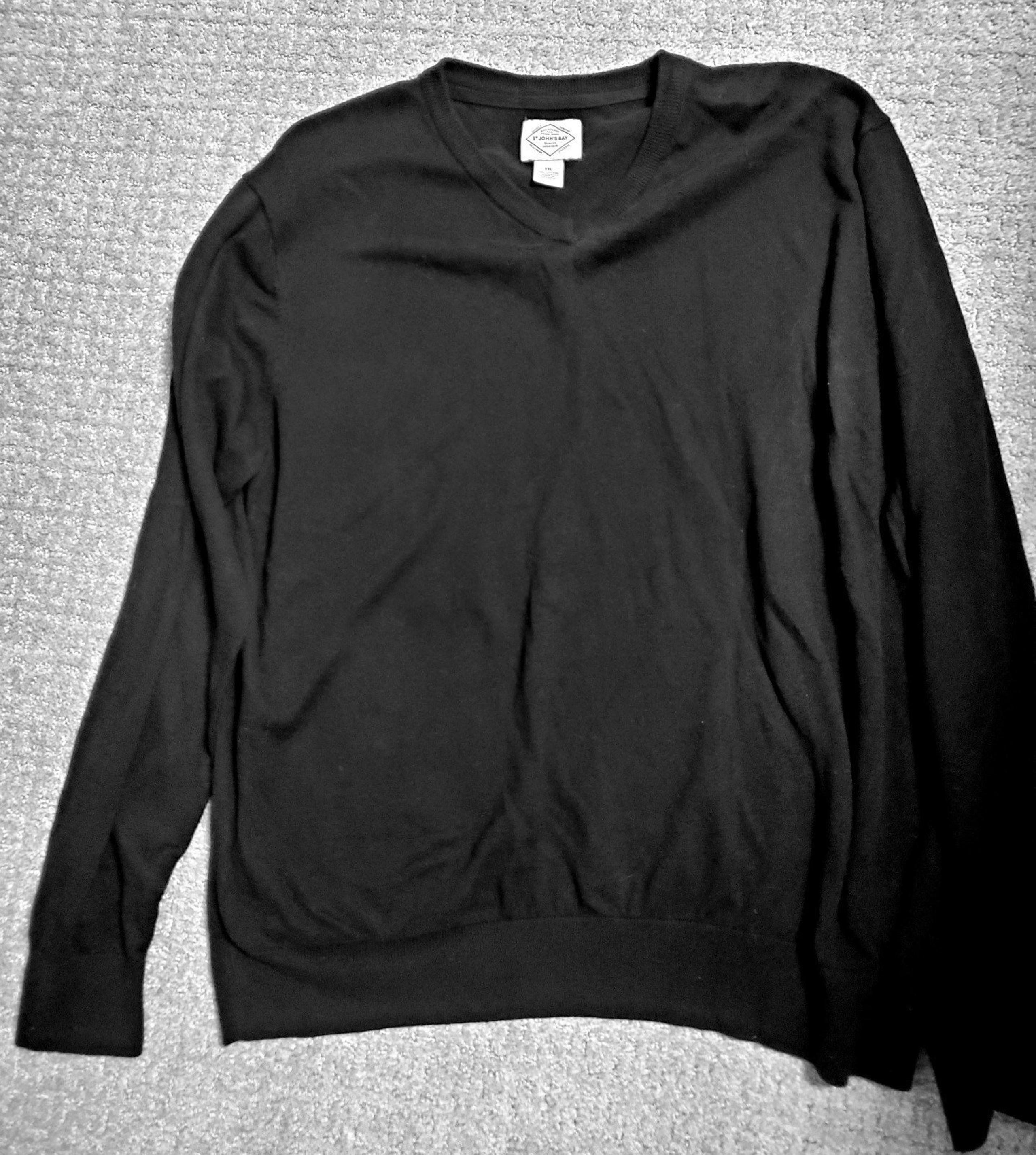 Mens XXL Sweater V- Neck Pullover St John's Bay Cotton Soft Knit Black