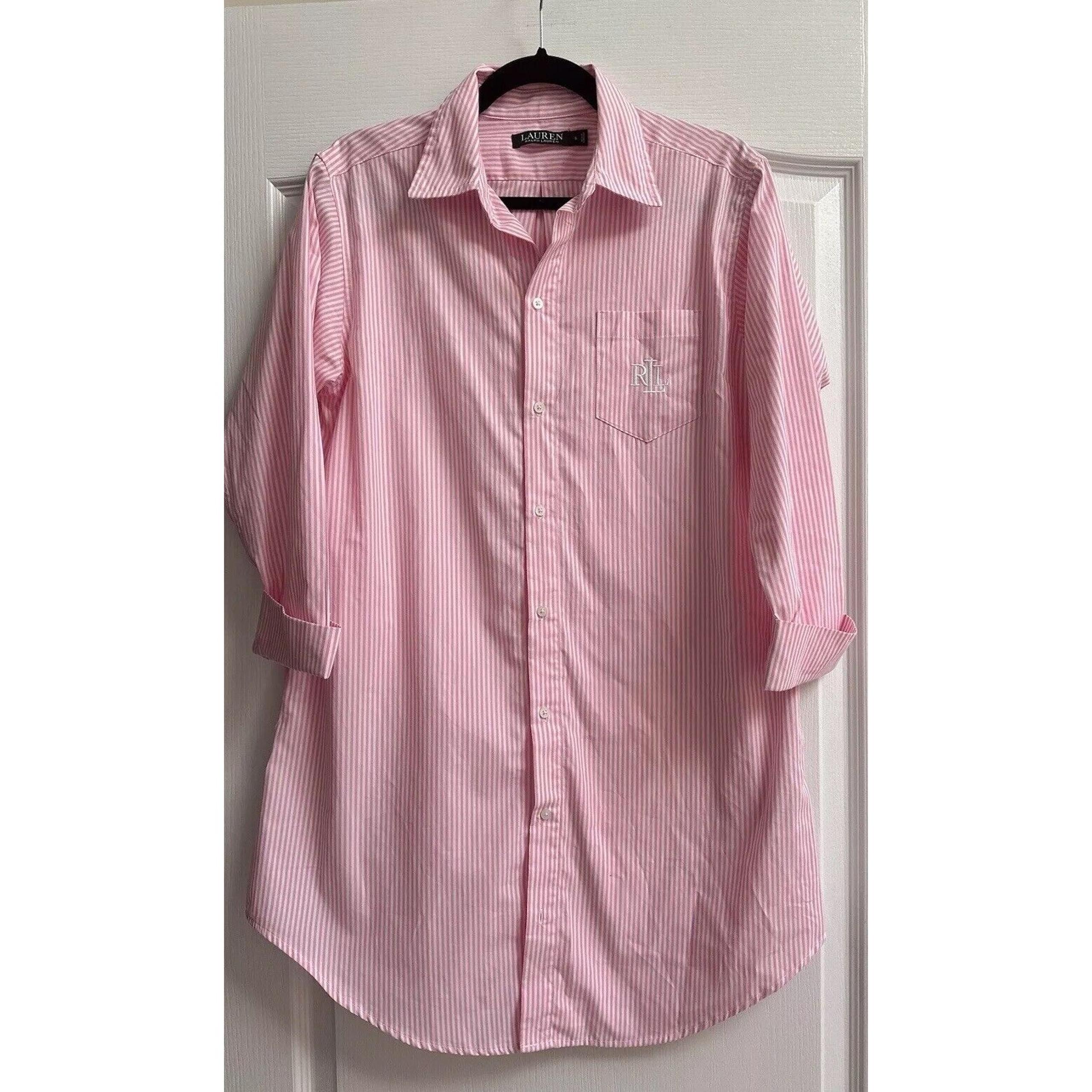 Lauren Ralph Lauren black Label Women Cotton Roll Cuff Pink Sleep Shirt S
