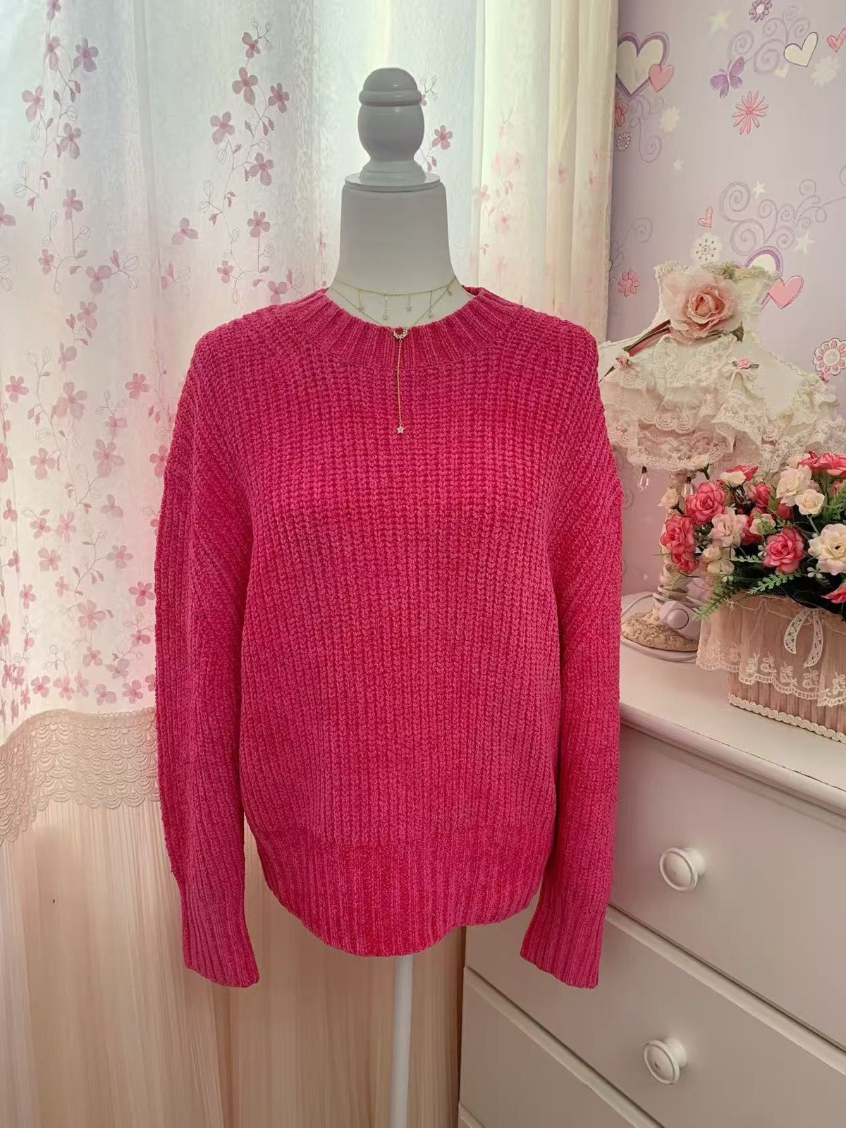 COS Chenille Jumper Sweater Pullover Barbie Pink