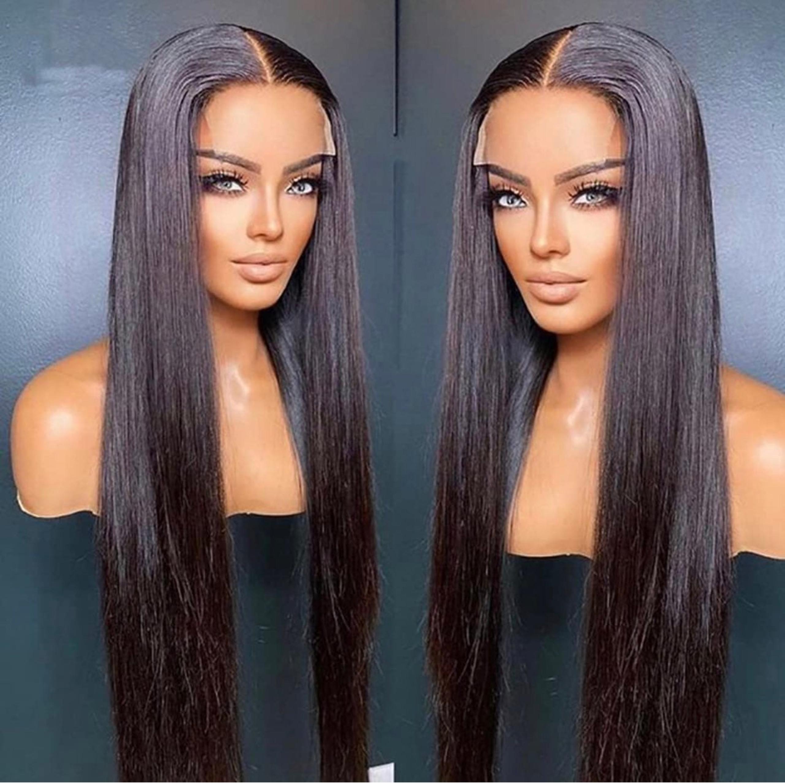 22"Straight Lace front  peruvian human hair wig with baby hair natural color