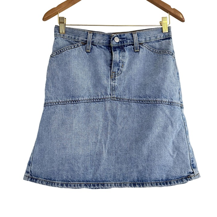 Vintage Gap Women's Y2k 90s Blue Light Wash Cowboy Denim Mini Skirt Size 1