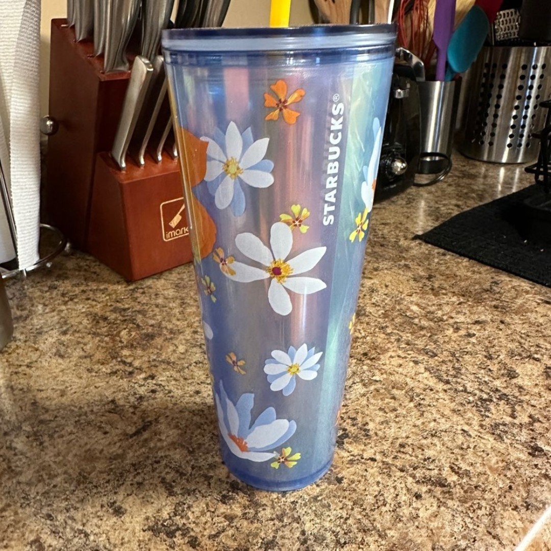 Starbucks NWT Light Blue Dichroic Flowers 24 oz Venti Tumbler