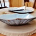 Lovina California USA Pottery Turquoise Footed Bowl Metallic Gold Crackle MCM