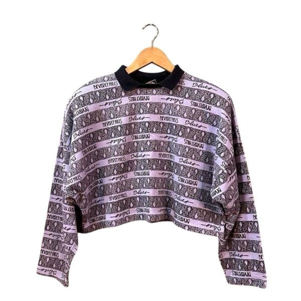 Rare 80s Beverly Hills Blues Large Cropped Crew Neck with Shoulder Pads