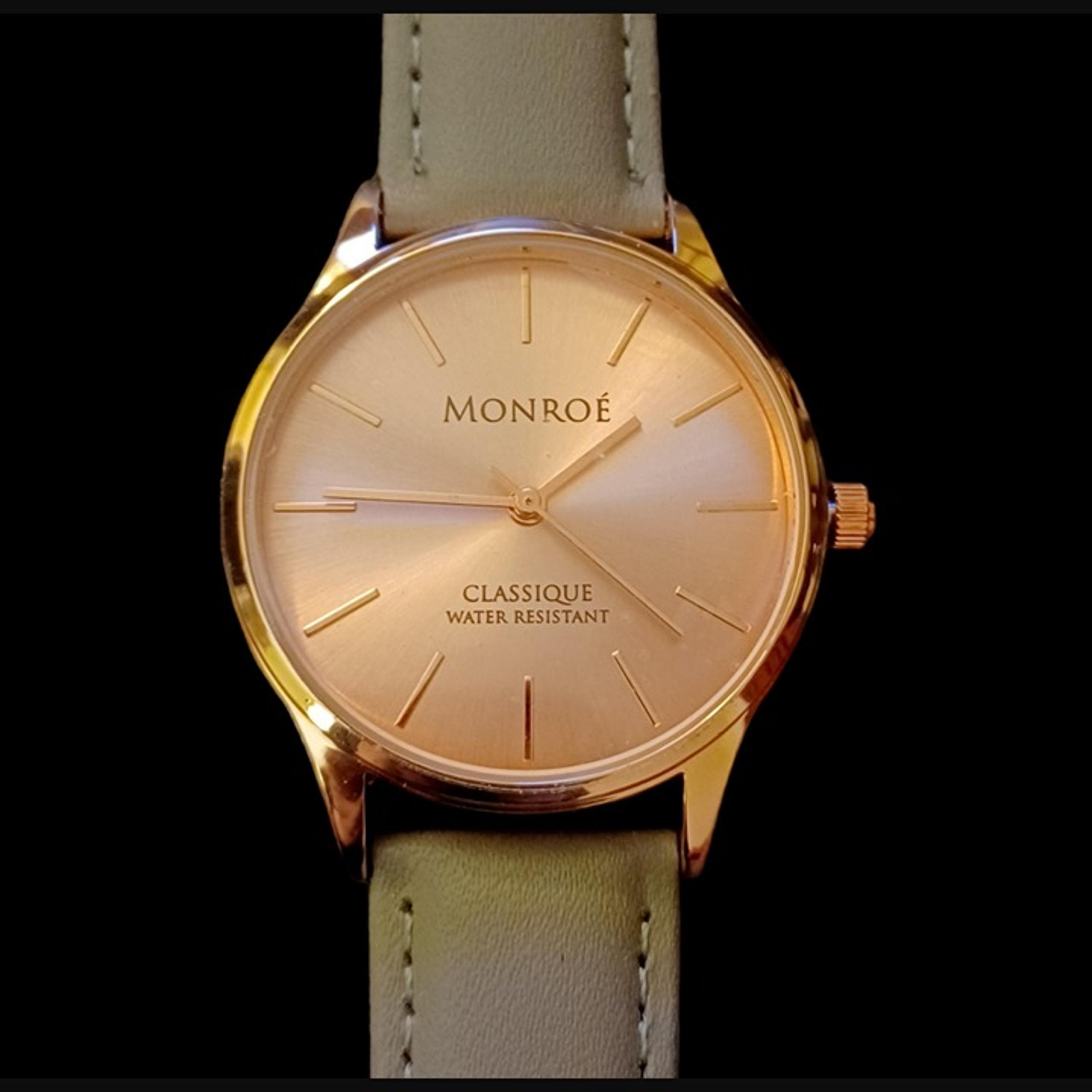 Monroe By Maestro Classique Water Resistant Genuine Leather Band Pink Gray Watch