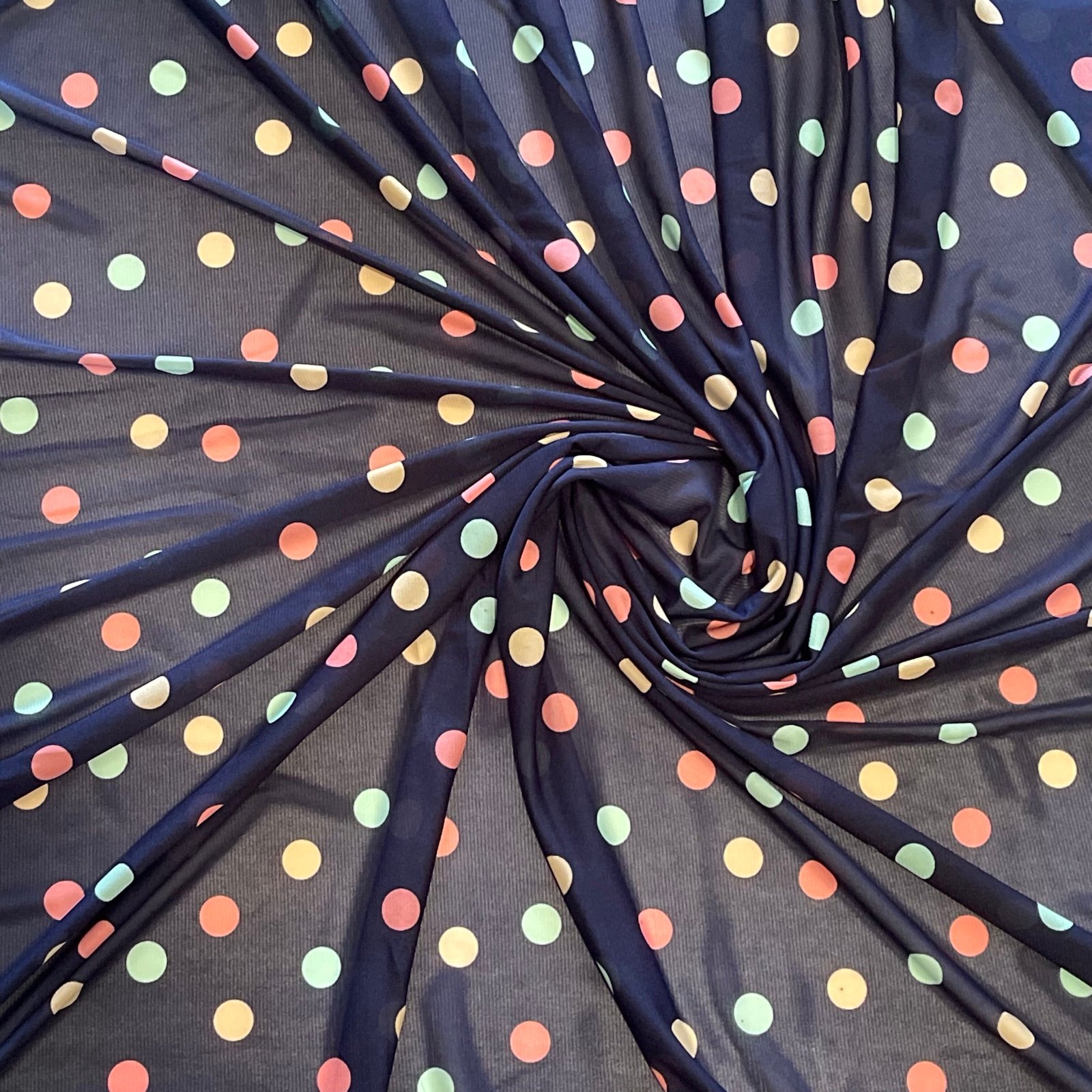 Navy Blue Polka-dot Print Multicolor Sheer Stretchy Fabric