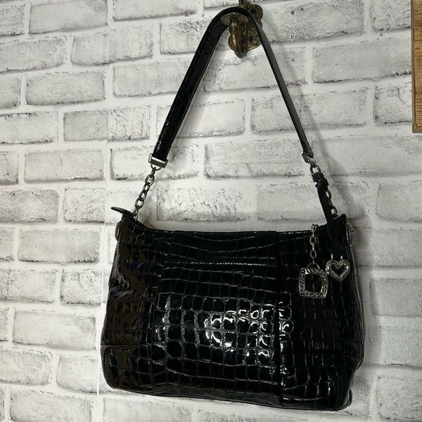 Vintage Genuine Brighton Black Patent Leather Shoulder Bag Purse