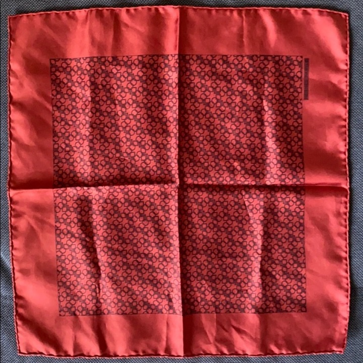 New Hermes Silk Pocket Square Scarf Red