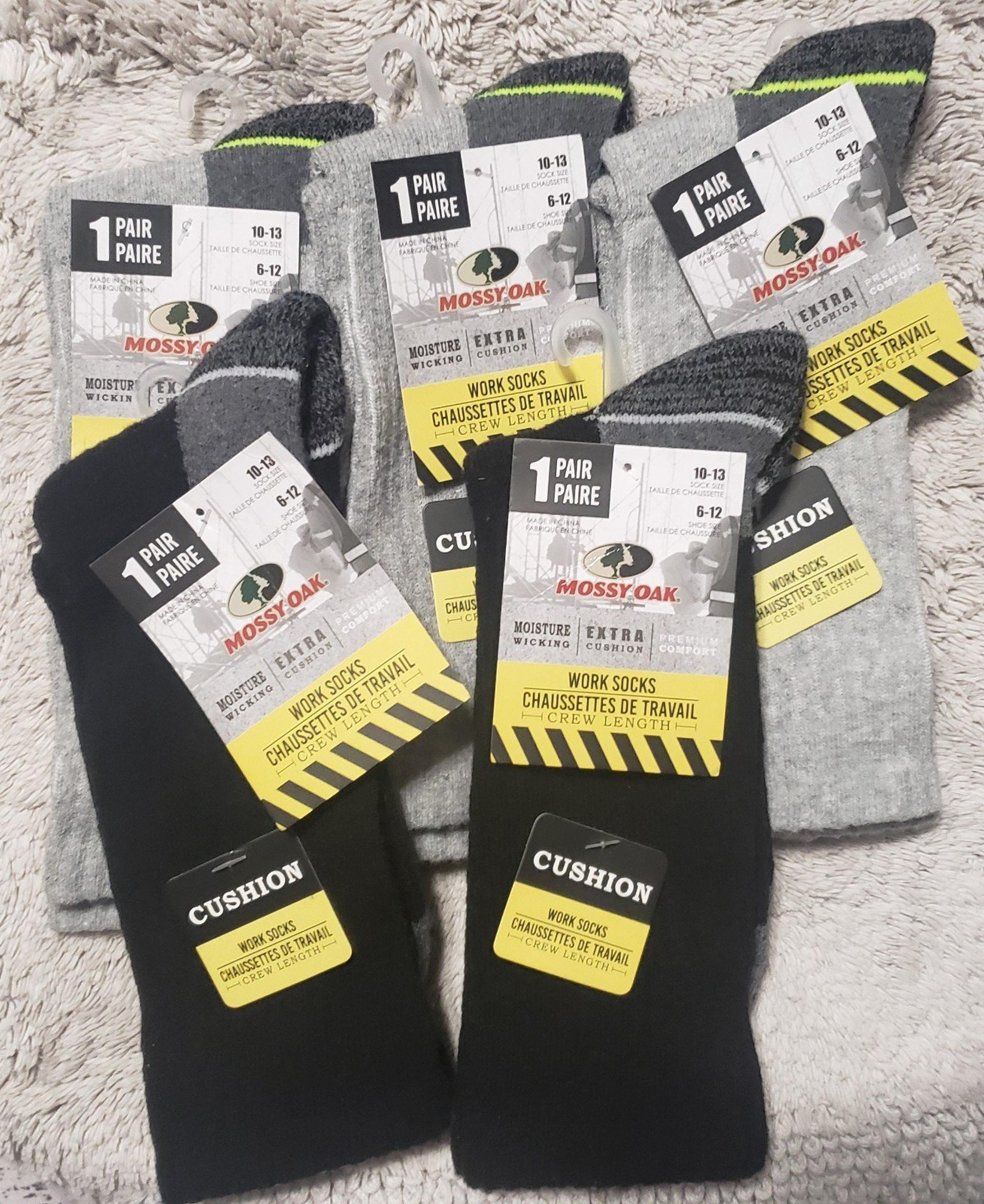 Mossy Oak Mens Crew Work Socks - Shoe Size 6-12 Cushion Wicking 5 pr