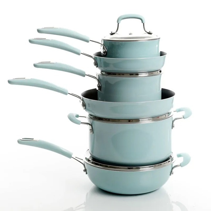 Elite Andover 10 Piece Nonstick Aluminum Cookware Set in Glacier Blue, Sale 20%