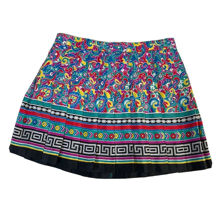 Vintage Womens 12 Rainbow Paisley Printed Pleated Mini School Skirt