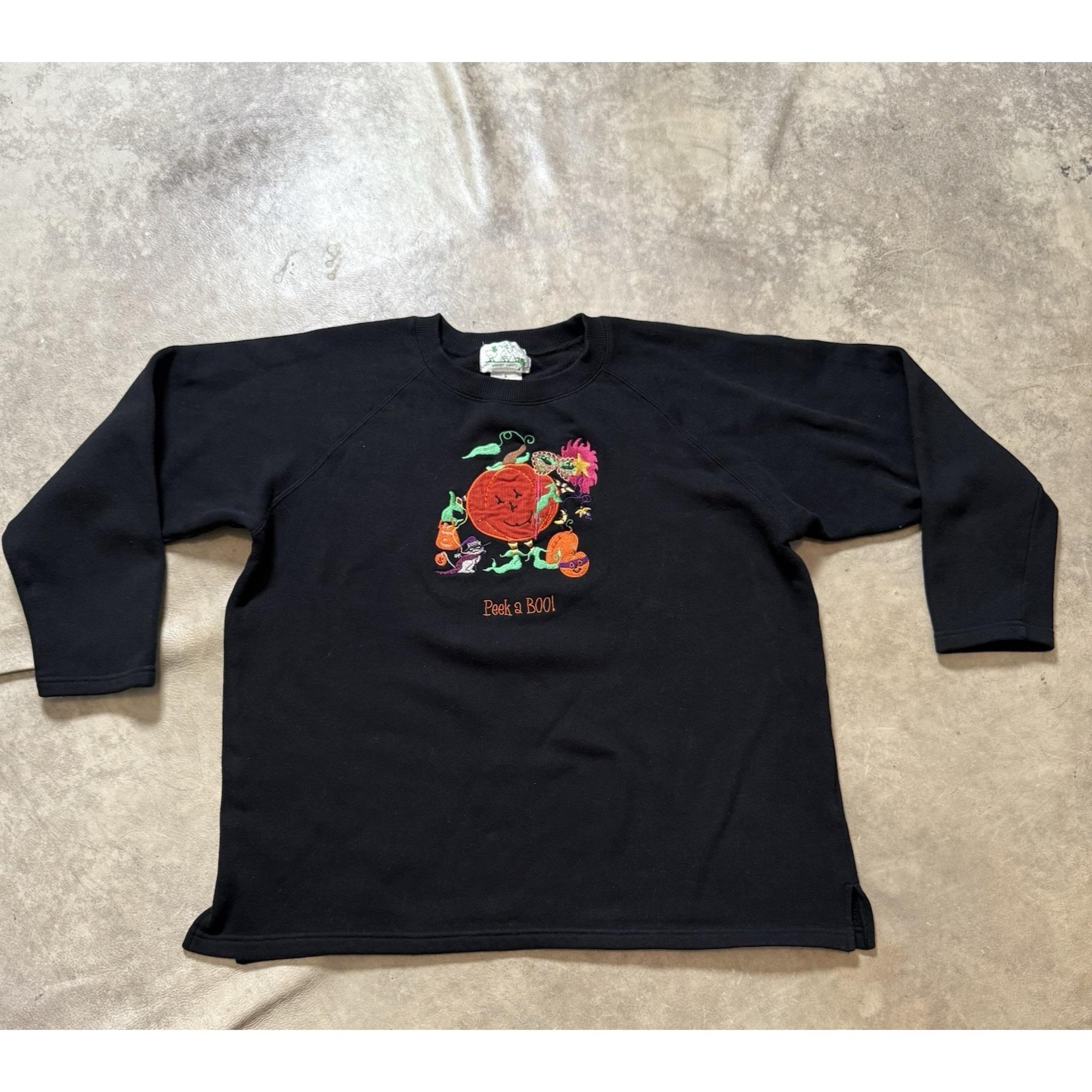 Quacker Factory Sweatshirt Womens Size L Black French Terry Halloween Festive