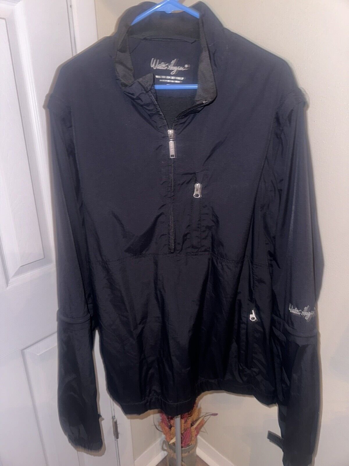 Walter Hagen Men's Jacket Size Xl Full Zip Golf Rain ZIP OFF SLEEVES Black