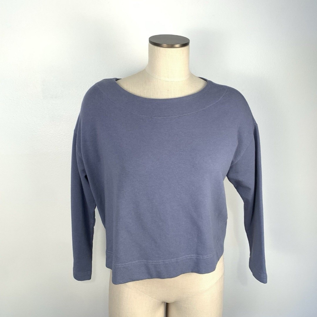 Bryan Walker Blue Sweatshirt Blouse Bamboo Organic Cotton Button In The Back XXS