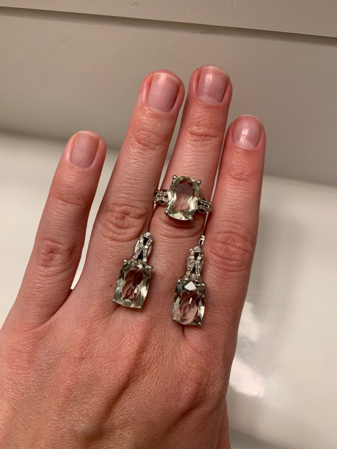Sterling silver, pale green amethyst, CZ