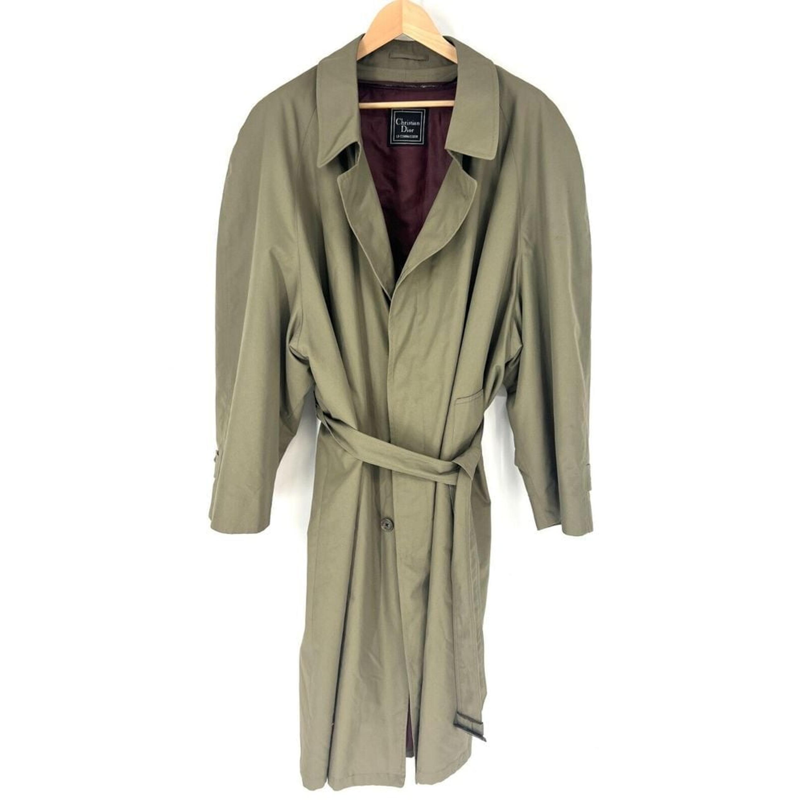 Christian Dior Le Connaisseur Trench Coat Mens 52R Vintage Belted Olive Khaki