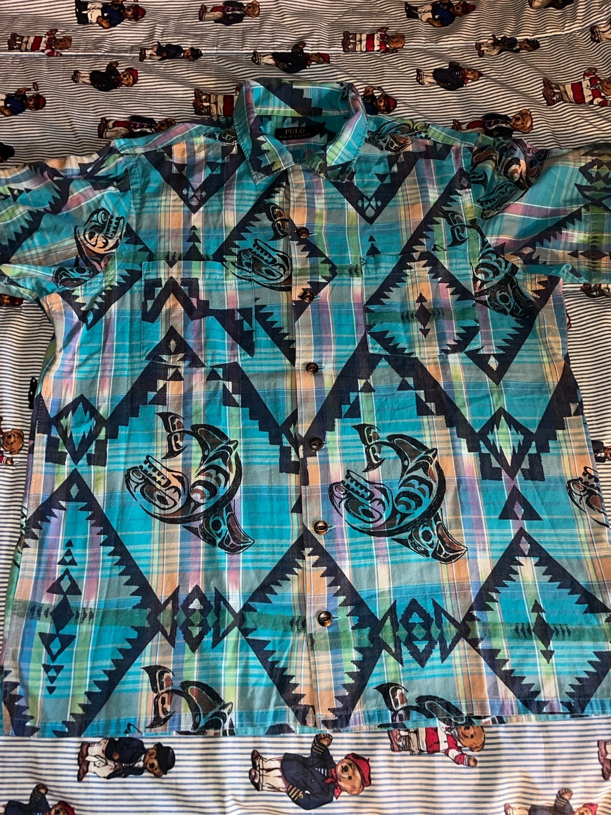 Ralph Lauren Polo Aztec Tribal Southwestern Multicolor Mens Short Sleeve Shirt