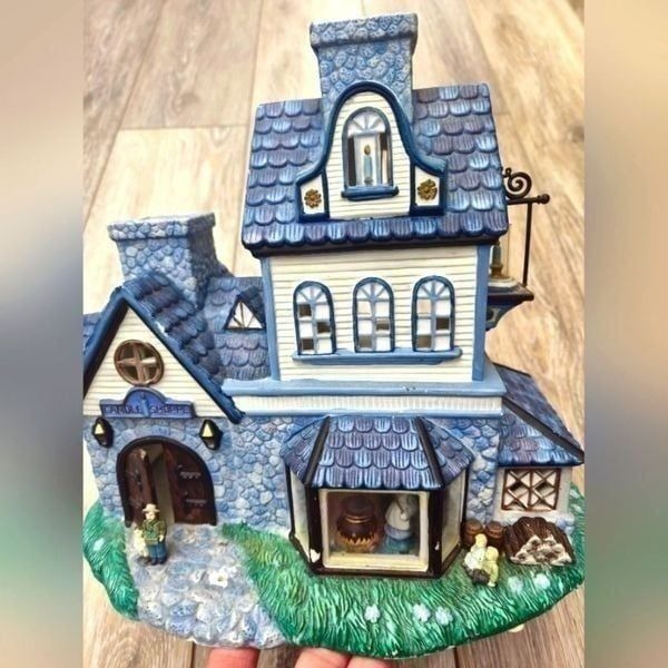 PartyLite Old World Village home tea light house Candle Shoppe blue white