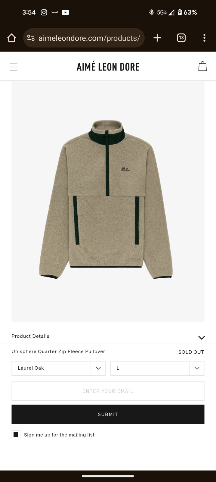 Aime Leon Dore Unisphere Quarter Zip Fleece Pullover Size Large (New With Tags)