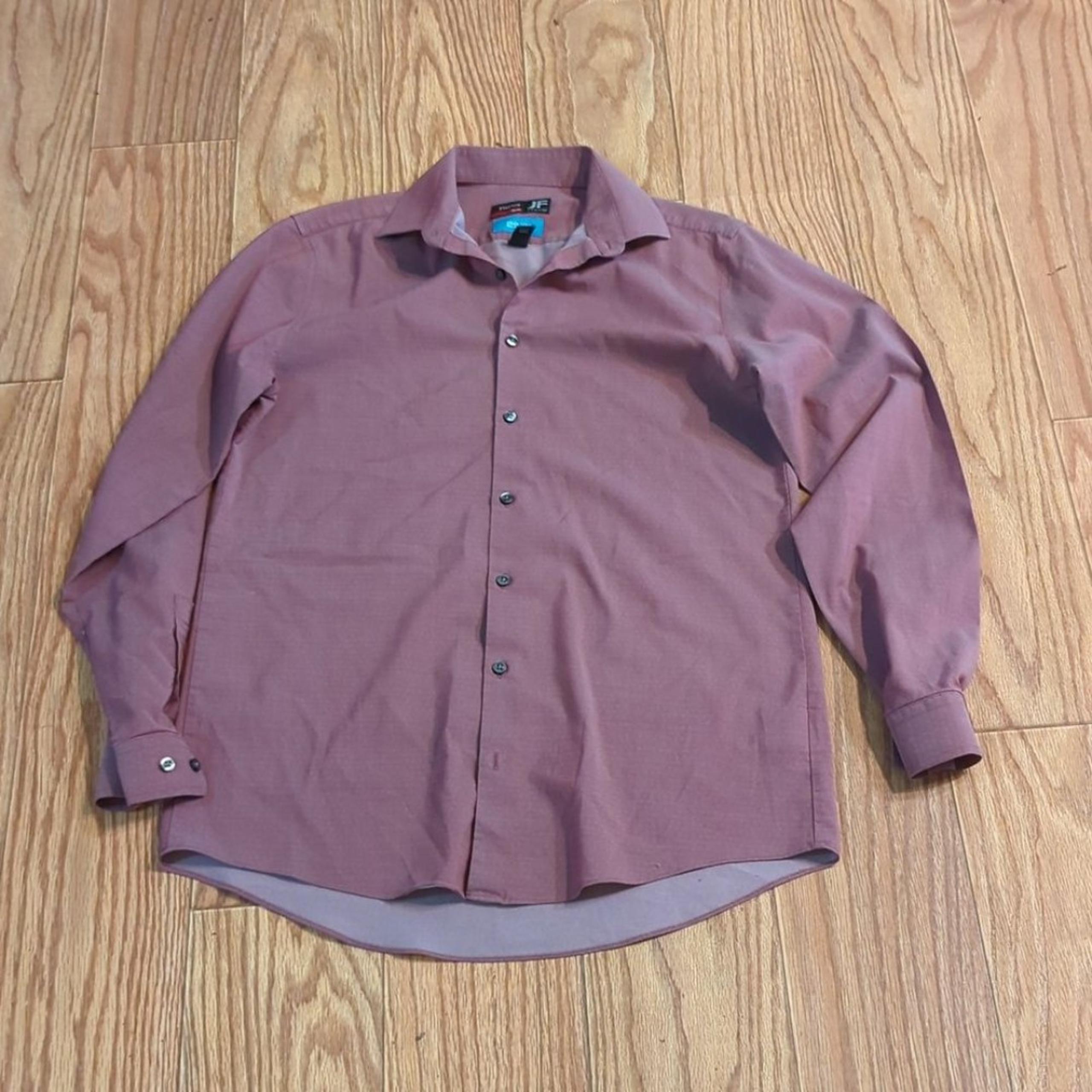 J Ferrar pink Coolmax slim stretch button down shirt with dot pattern, men's M