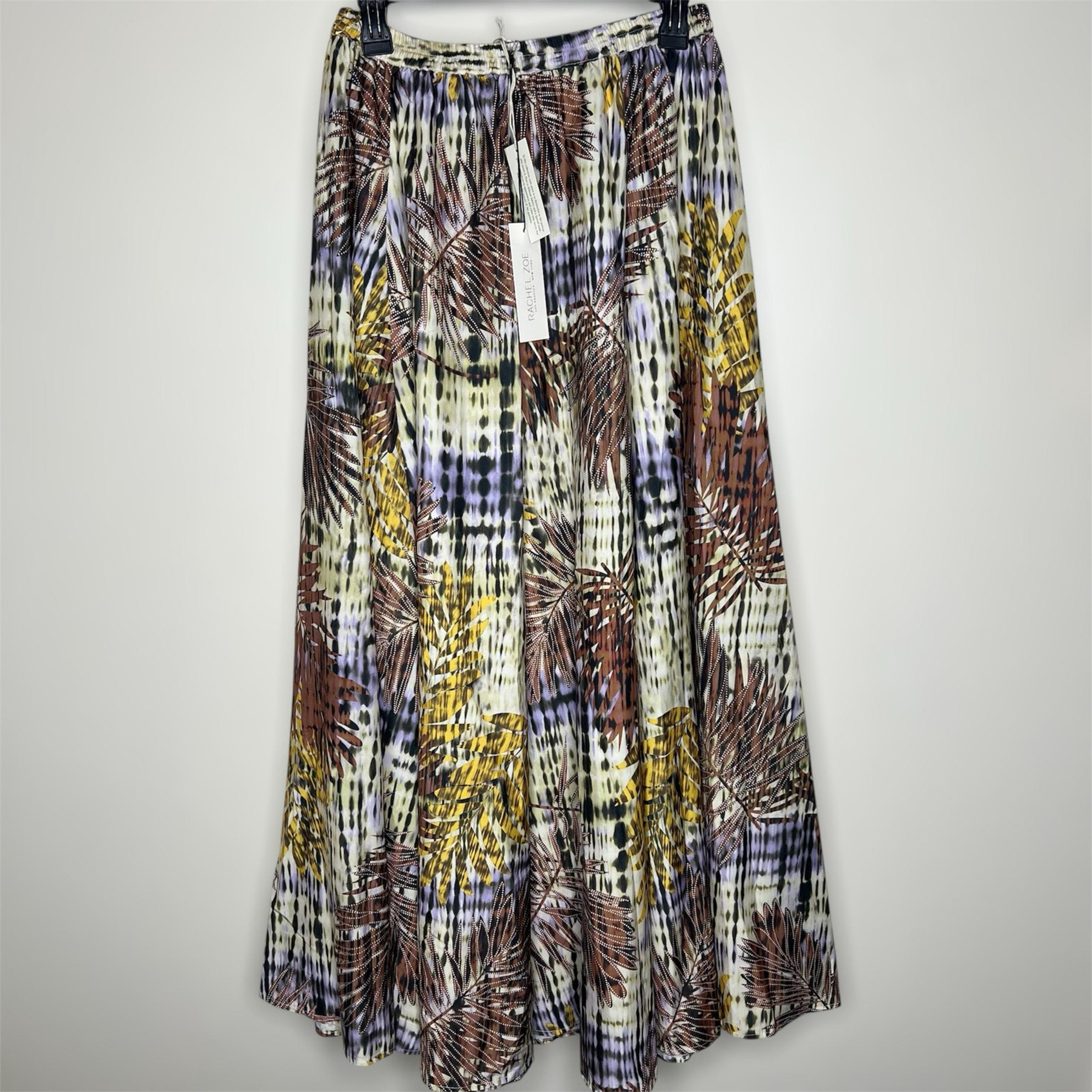 Rachel Zoe Maxi Skirt SMALL Abstract Leaf Print Pull On Elastic Waist NEW Fall