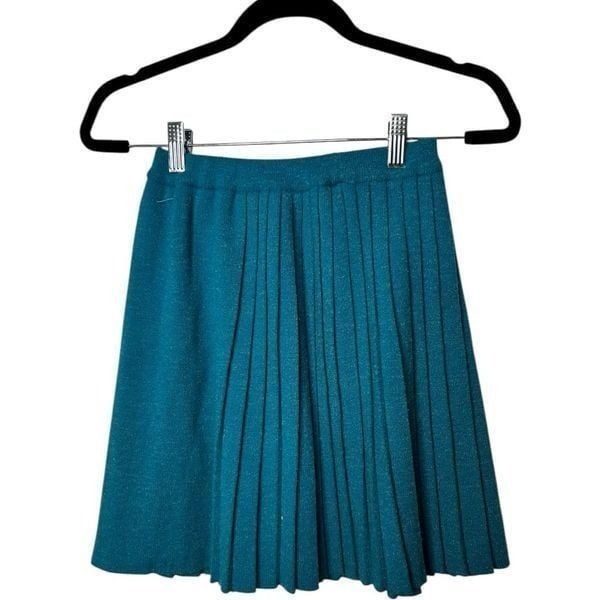 Vintage St. Michael Turquoise Blue Pleated Mini Skirt Size 12 Stretch Preppy