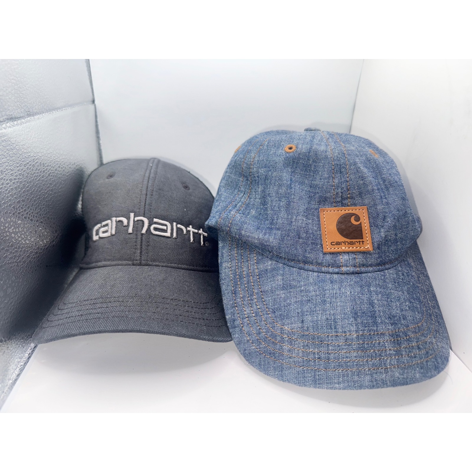 2 Carhartt Hats Bundle Denim & Gray Baseball Cap Adjustable Mens