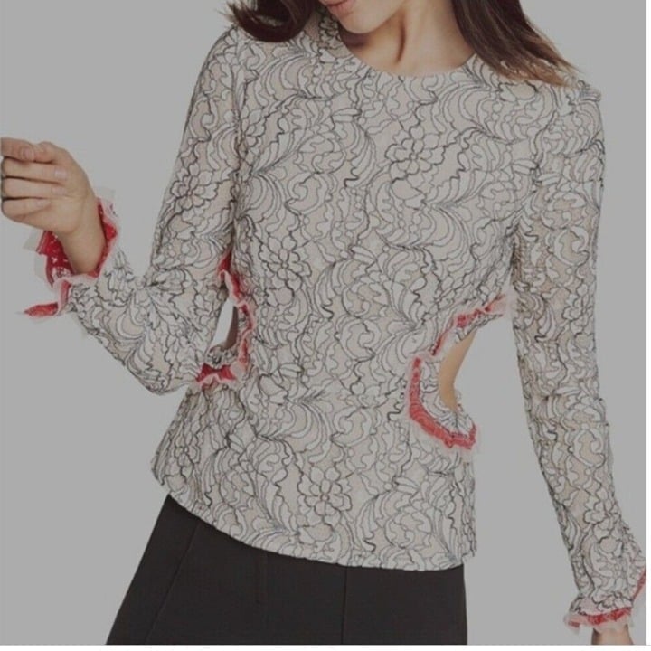 Bcbg Maxazria Haven Cut Out Lined Long Sleeve Top Shirt Size XS