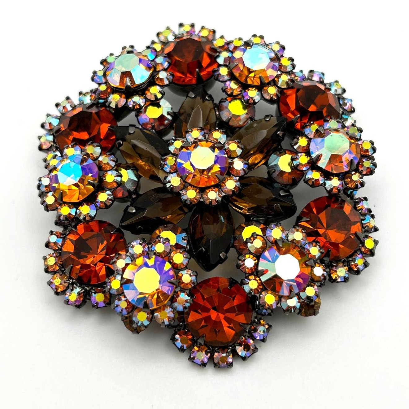 Vintage Juliana Brooch Book Piece Verified Amber Topaz Aurora Borealis