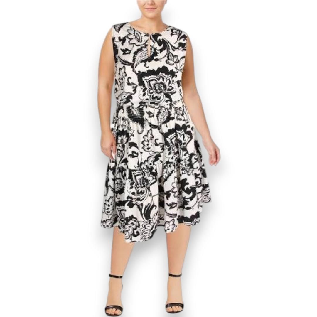 Lauren by Ralph | Women's Black White Paisley Print Dress | Size 2X |NWT