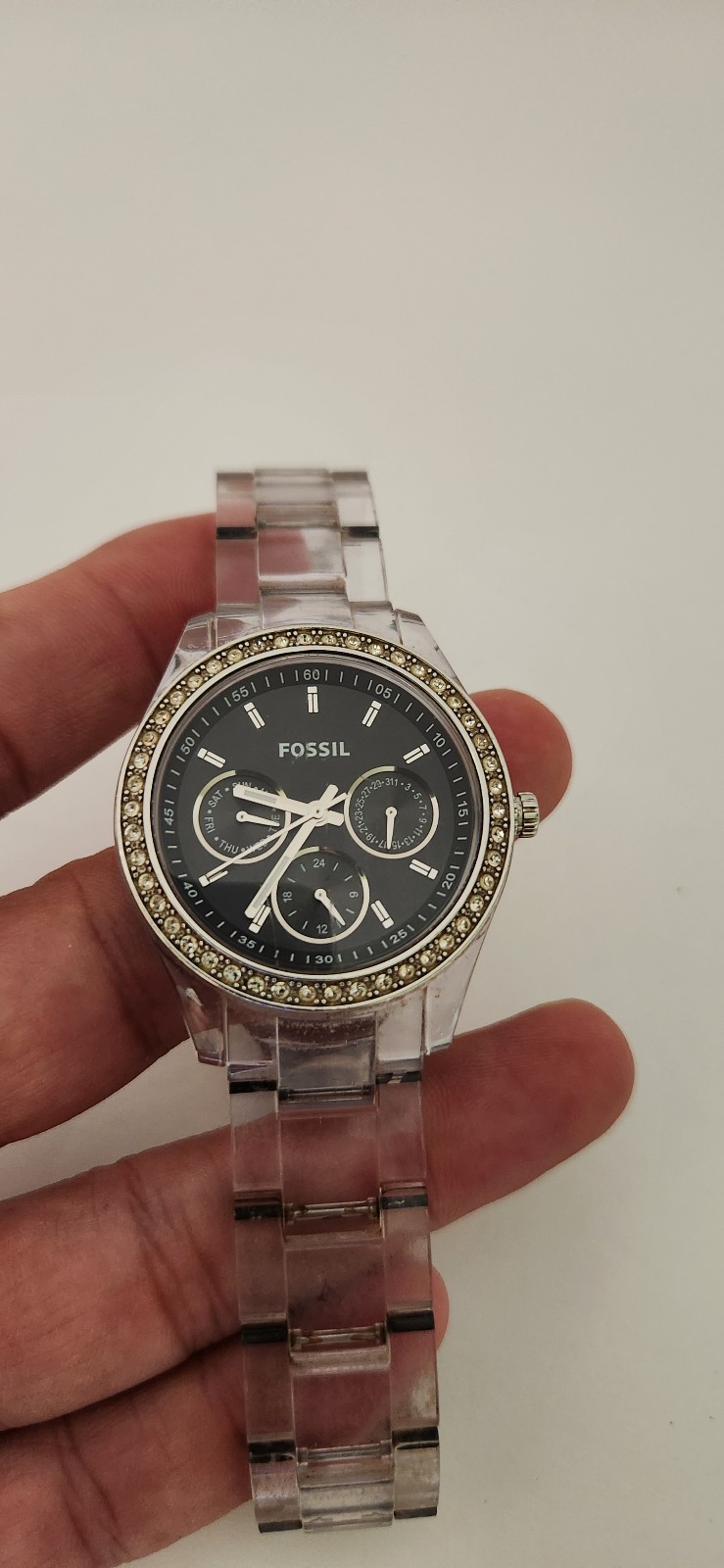 Fossil Clear Plastic Stainless Steel Analog Wristwatch