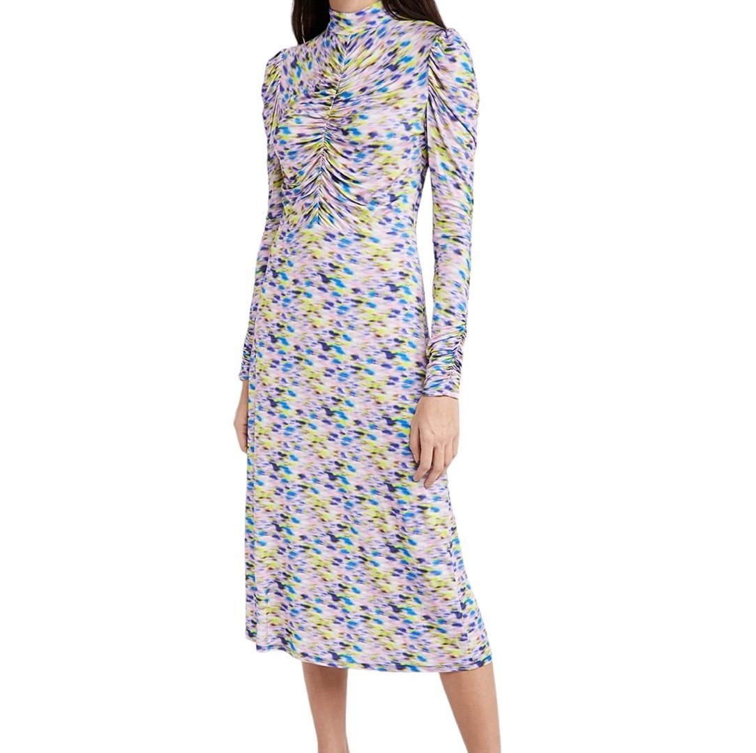 TANYA TAYLOR | Women’s Purple Multicolor Zoe Dress Rushed Sleeve/Center Size 3X