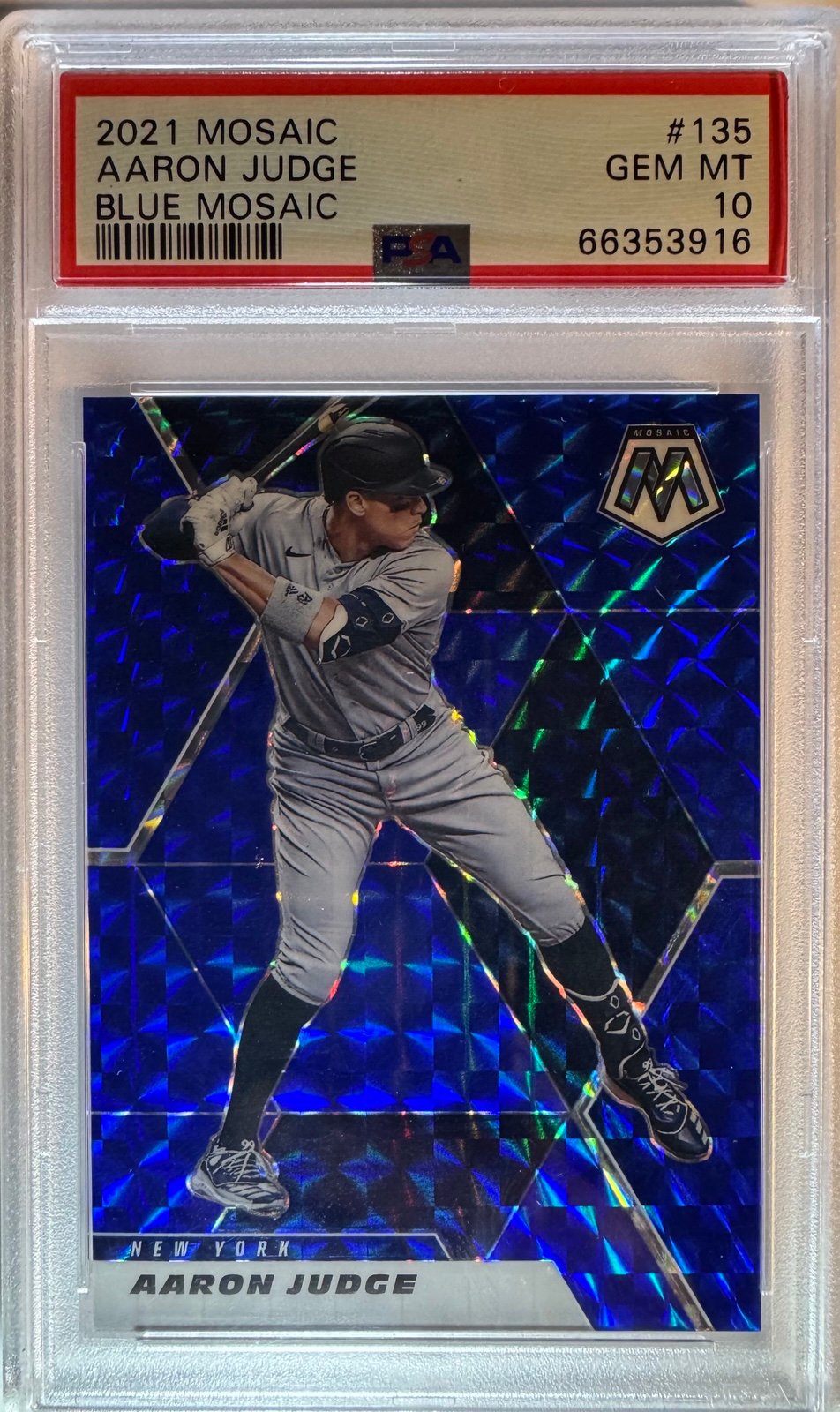 2021 PANINI MOSAIC #135 AARON JUDGE BLUE MOSAIC PSA 10 POP 1
