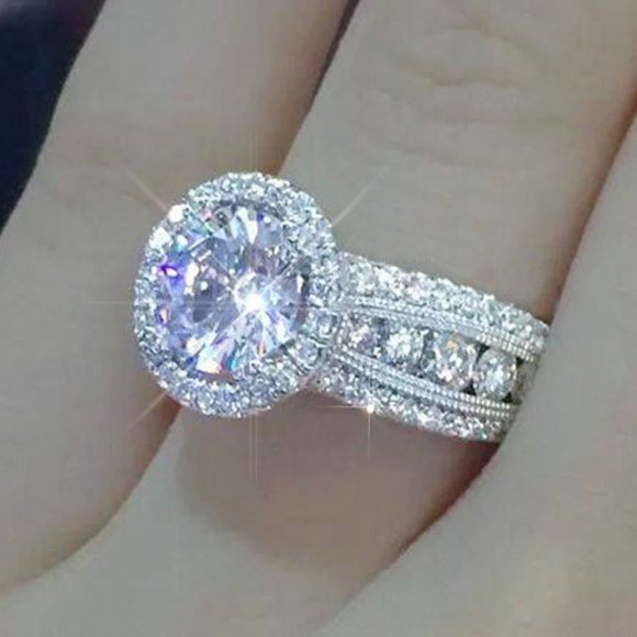 NEW Stamped 925 Silver/18K Diamond Ring