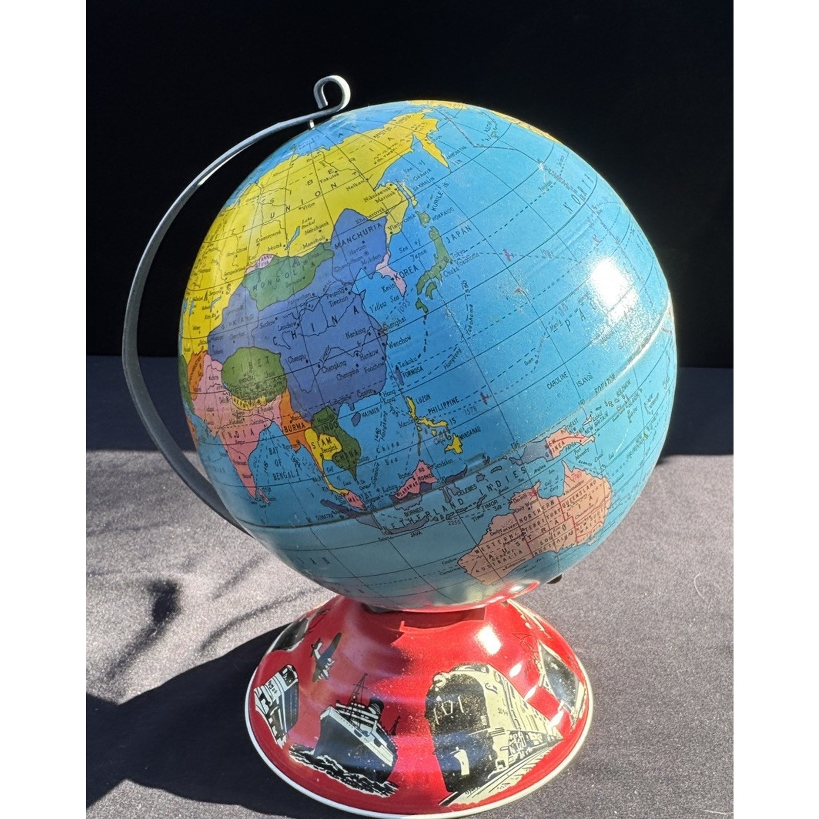 Vintage 1940's Ohio Art Co. Tin Metal Lithographed Earth Globe World Good Cond!