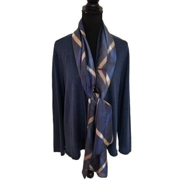 Eileen Fisher Womens Knitted With Matching Scarf Open Cardigan Blue Large