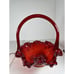 Fenton Like Red Thumbprint With Rose Pattern All Around The Rim And Base 8” Tall