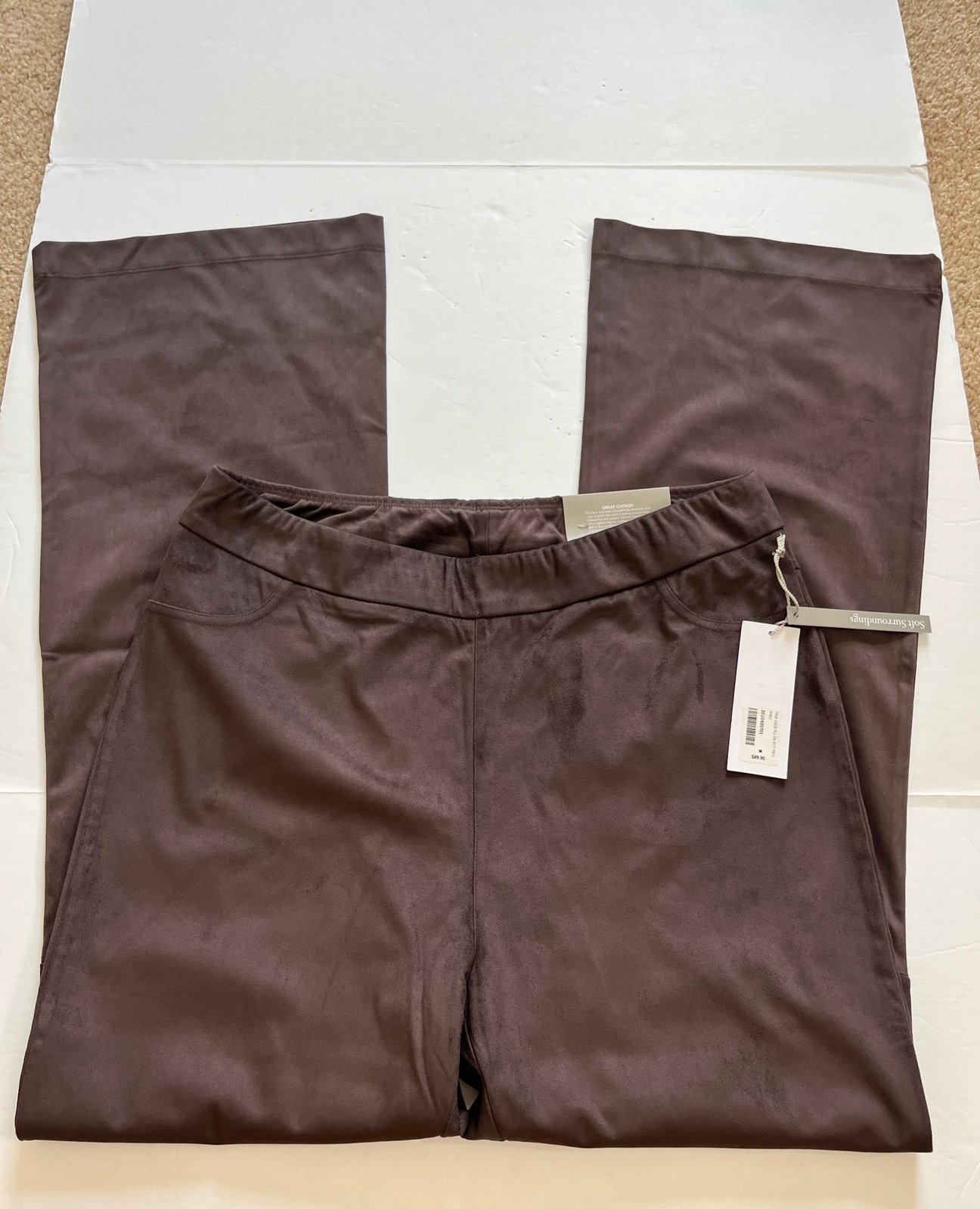 Soft Surroundings Faux Suede Pull On Pants Bootcut Full Length Size M New Brown