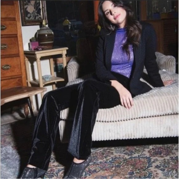 Betabrand Black Velvet High Rise Tall Bootcut Yoga Office Pants