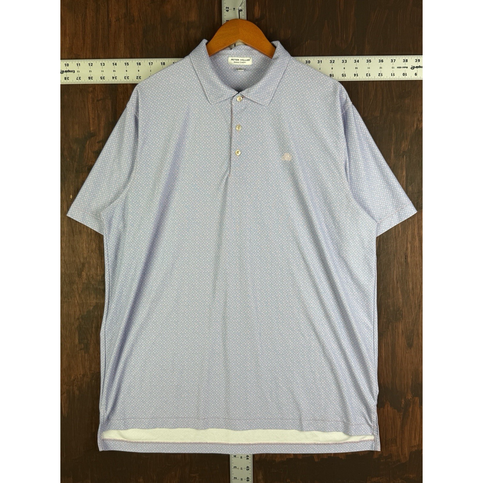 Peter Millar Summer Comfort M Logo Stretch Golf Polo Shirt Pink Blue Men XL EUC