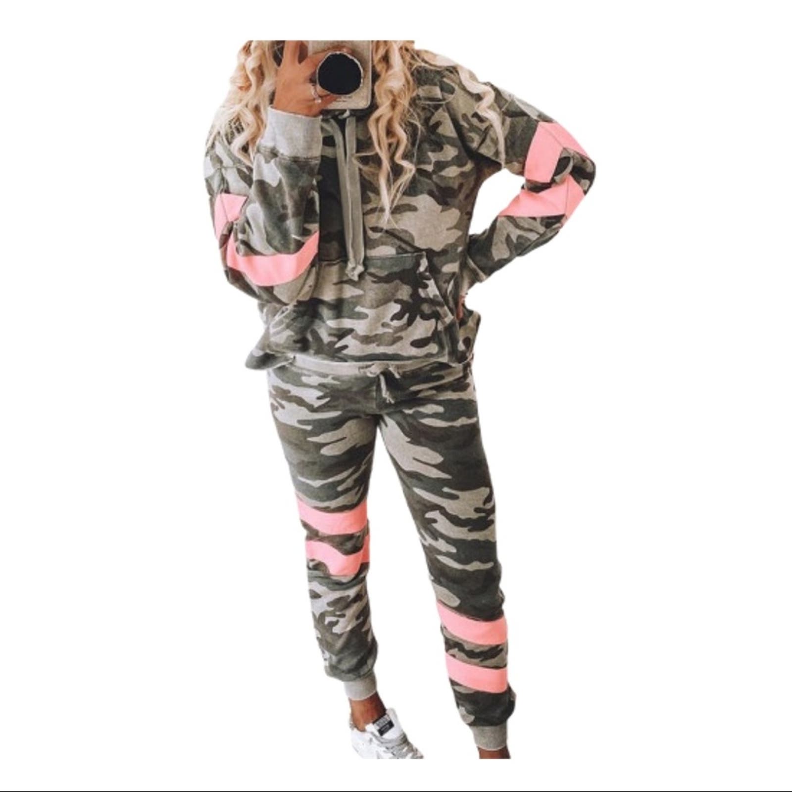Green Camo Color Block Lounge Set