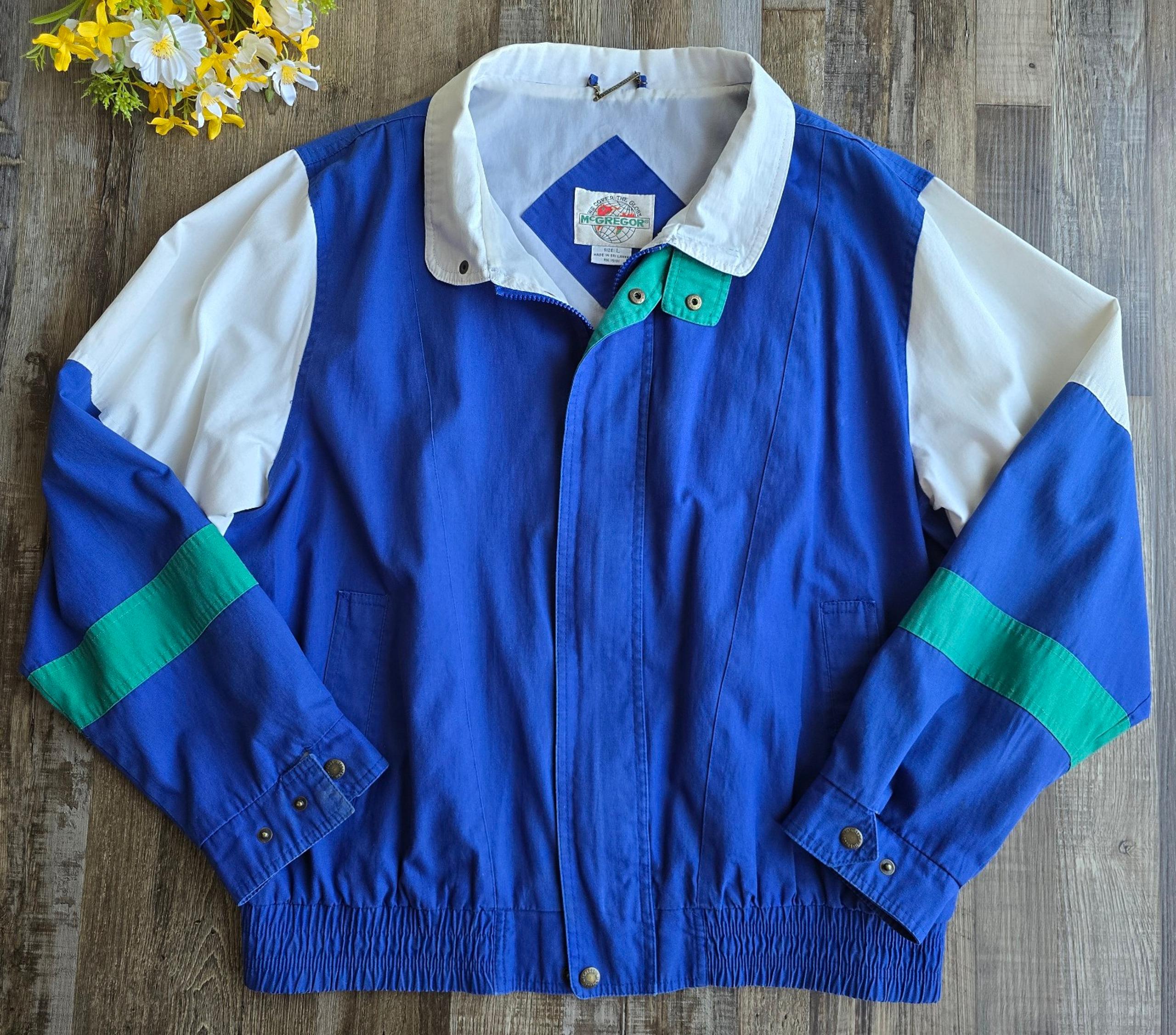Vintage McGregor Colorblock Windbreaker Jacket Large Retro Blue Green 80s 90s
