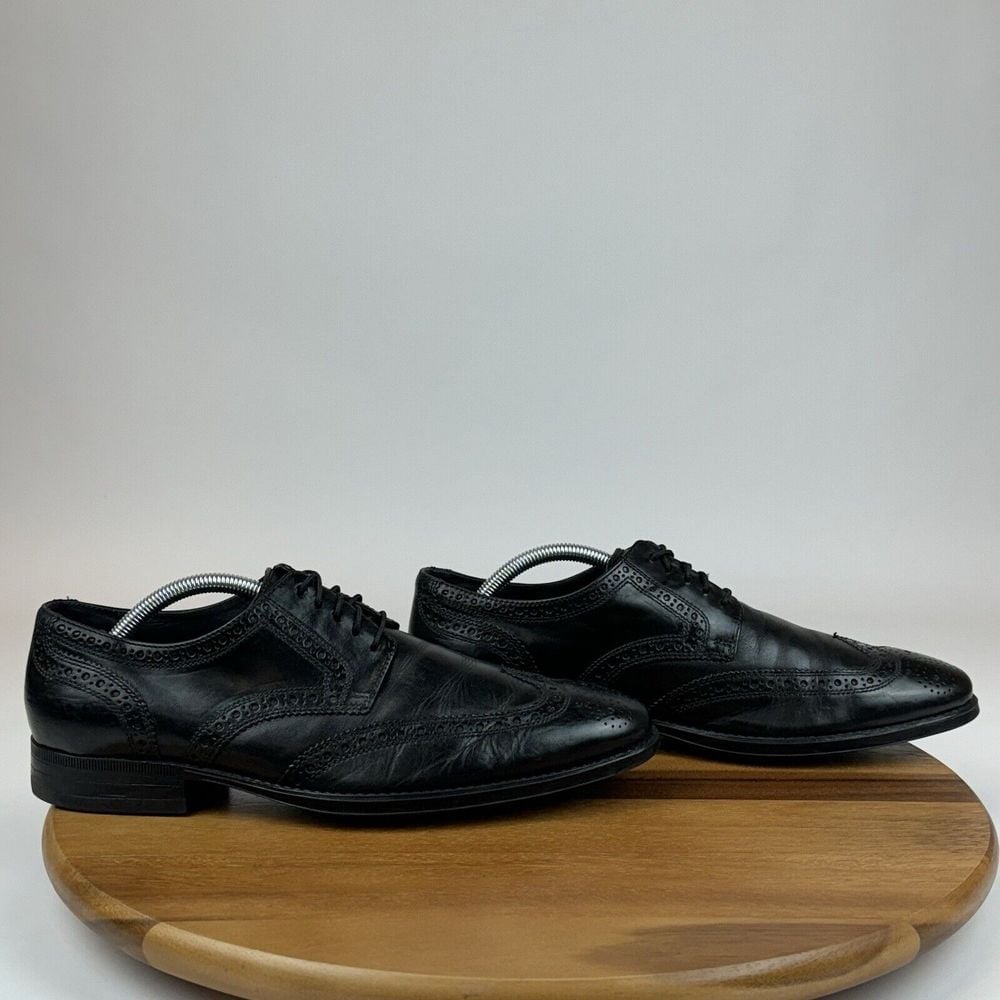 Mens Cole Haan Black Leather Eyelet Dress Comfort Wingtip Oxfords Size 9.5 M GUC