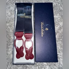 NEW Brooks Brothers Suspenders Braces Navy Blue Adjustable Red Wine Leather