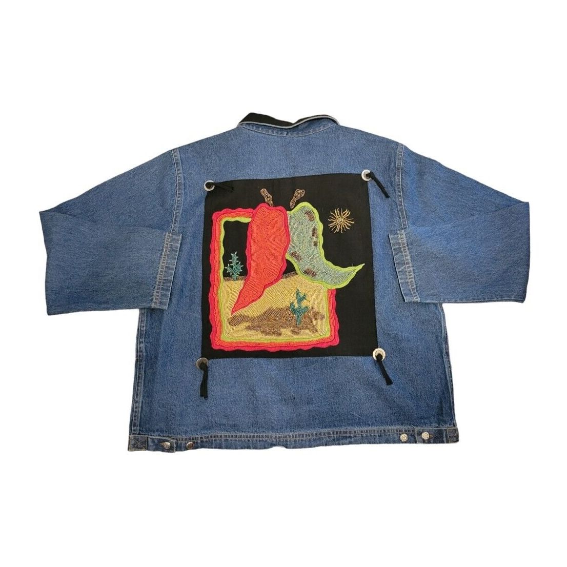 Rare Ultimate PA Beaded Jalapeno Jean Jacket Women M Multicolor Southwestern