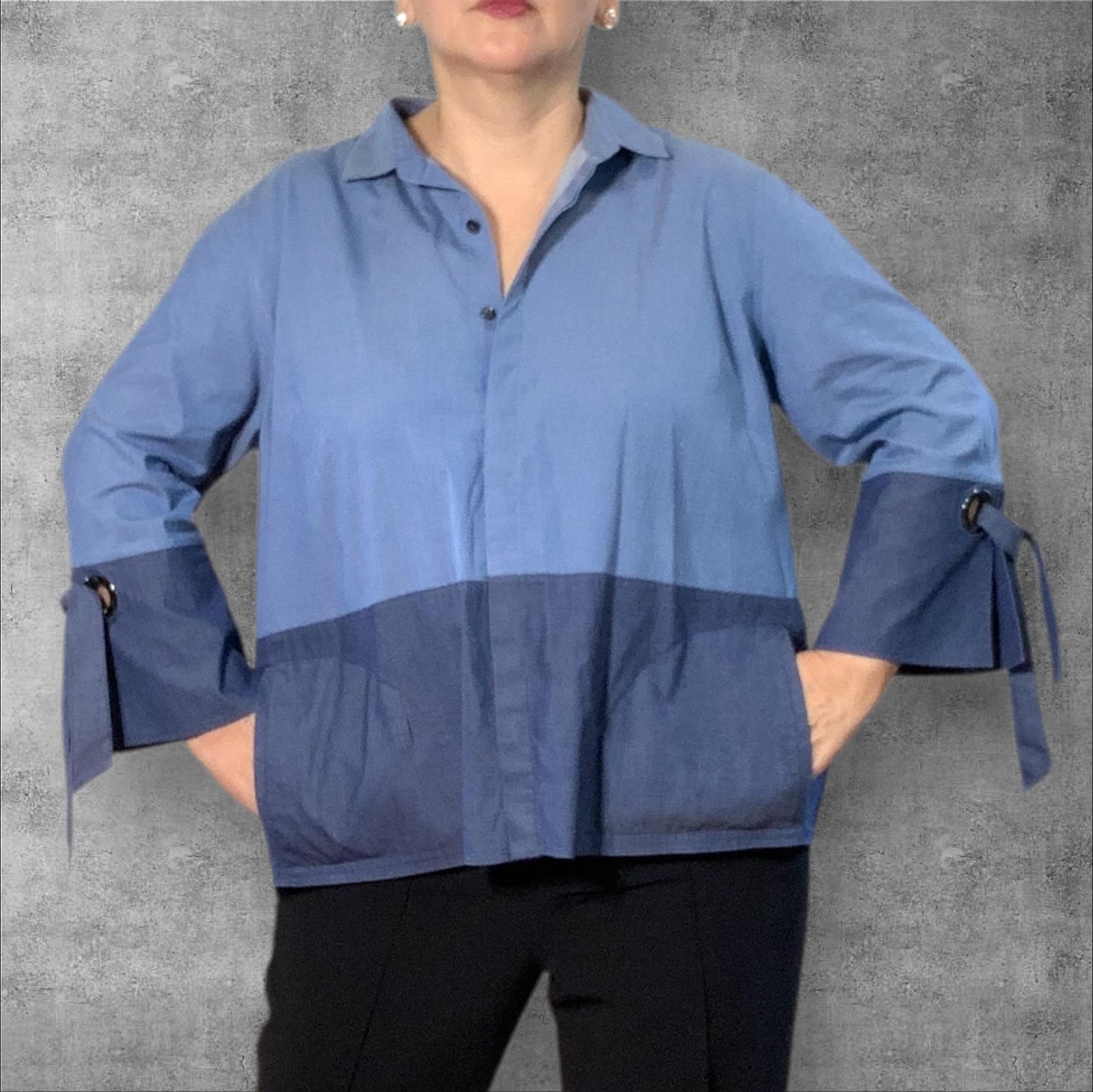 ST JOHN Colorblock Button Down Shirt with Tie Cuffs Size L Fits XL