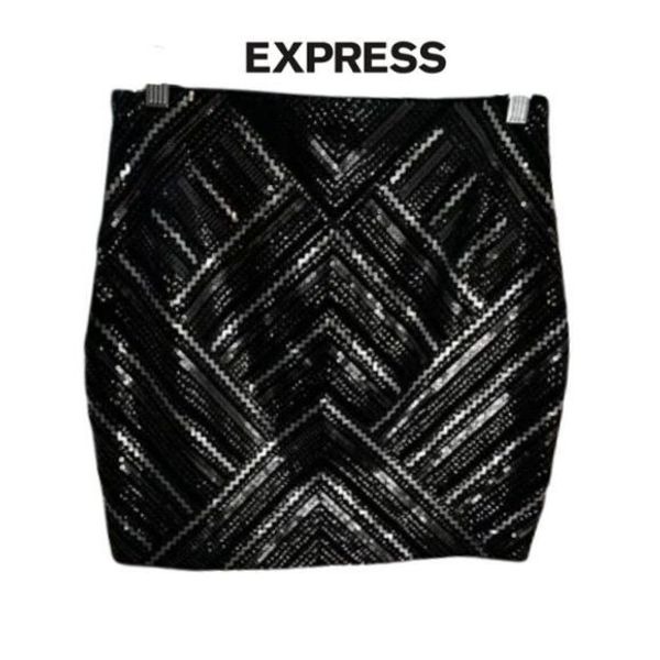 Express Sequin Embellished Mini Skirt Black Small