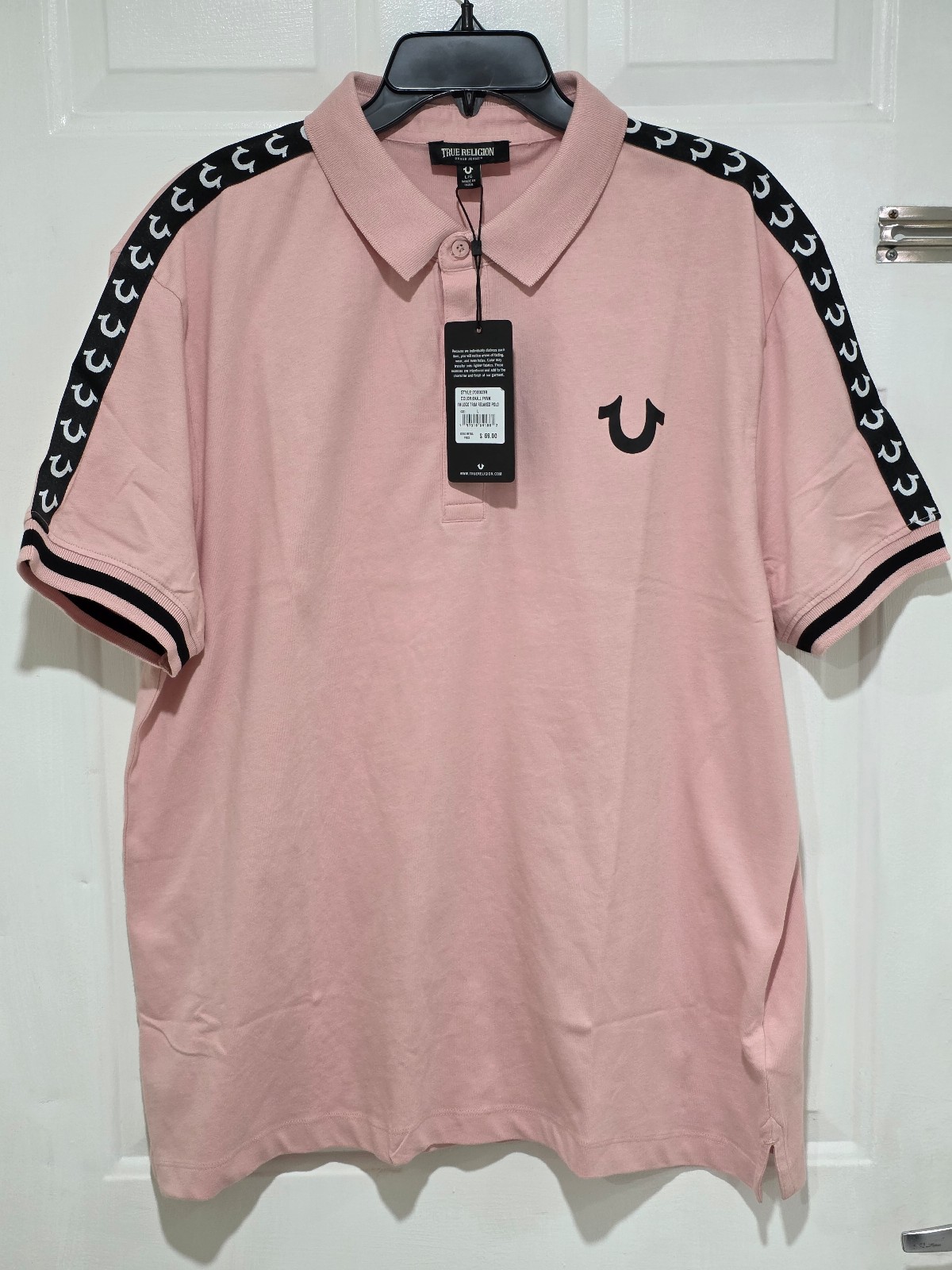 True Religion Logo Trim Relaxed Polo Short Sleeve Pink Men's Size L
